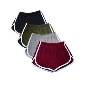 4 Pack Womens Dolphin Shorts Athletic Gym Running Yoga Retro Contrast Trim Multi